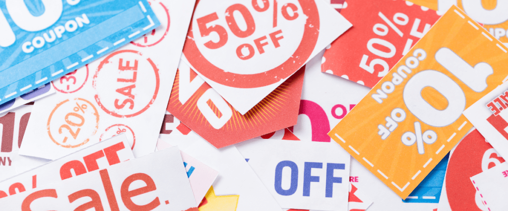 A range of coupons and vouchers.